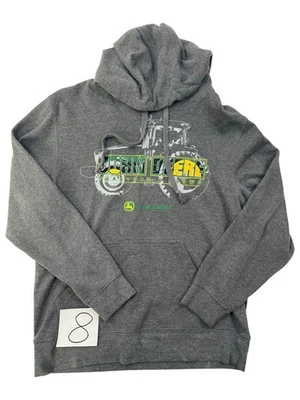 John Deere Hoodie Mens Medium Gray Graphic Tractors And Plows Kangaroo Pocket - Image 1 of 4