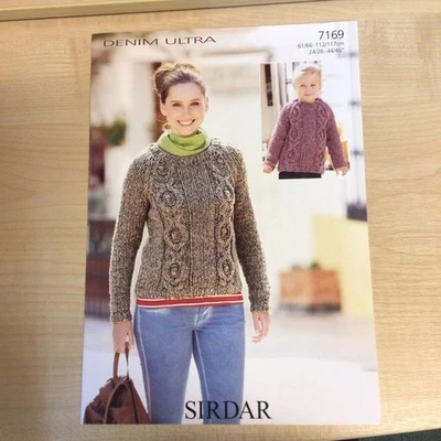 Sirdar Denim Ultra Super Chunky Cable Sweater Knitting Pattern 7169 24-46” - Image 1 of 3