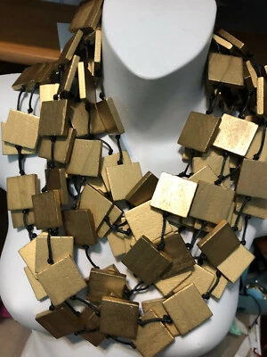 Jianhui Londres Enorme largo dorado cuadrado deco geométrico cuerpo cubierta 5 hilos madera babero Foto 1 de 4