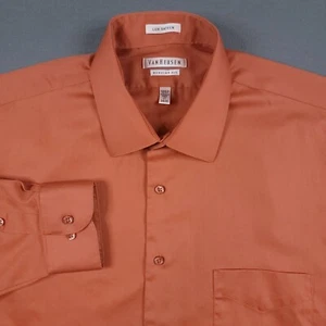 Van Heusen Lux Sateen Wrinkle Free Button Long Sleeve Shirt Orange Size 17-34/35 - Picture 1 of 18