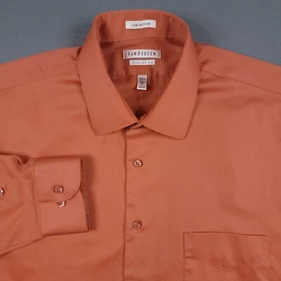 Van Heusen Lux Sateen Wrinkle Free Button Long Sleeve Shirt Orange Size 17-34/35 - Image 1 of 4