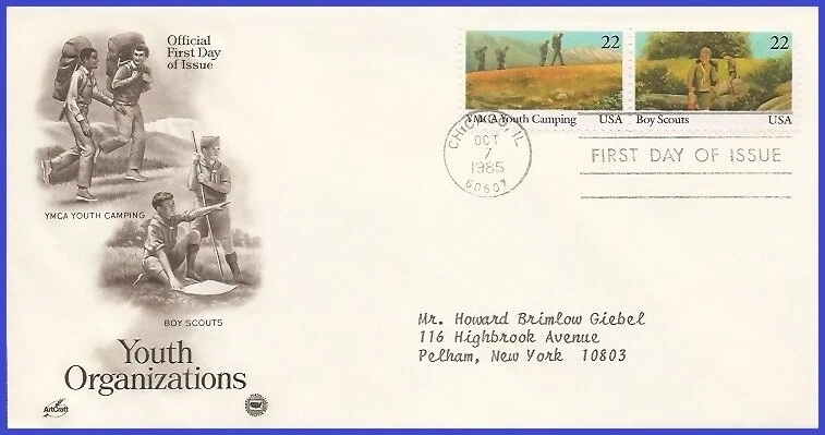 USA5 #2160 ADDR PCS ARTCRAFT FDC STR2  YMCA Youth Camping Boy Scouts - Image 1 of 1