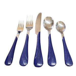 Fiesta Flatware 5 Pc Place Setting Cobalt Blue Swirl Stainless 1980s - Picture 1 of 5