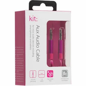 Kitsound 1m 3.5mm Jack to Jack Aux Cable STEREO Audio Auxiliary Lead PC Car Pink - Picture 1 of 5