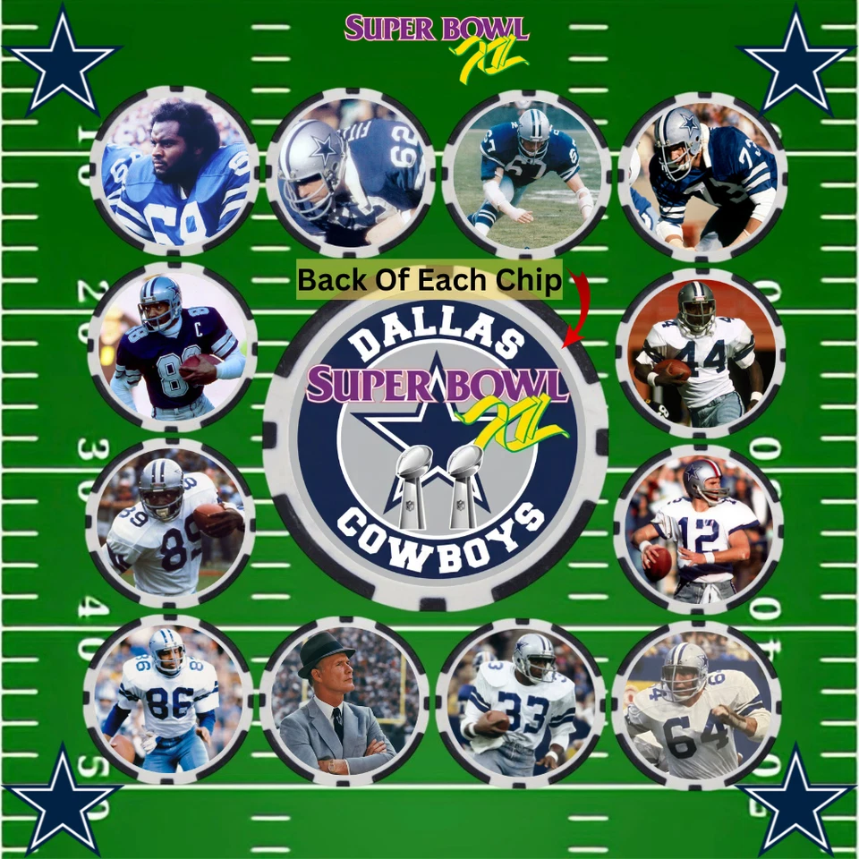 COWBOYS SUPER BOWL XII CHAMPION TEAM - FULL TEAM - 24 POKER CHIP SET - Image 1 of 4