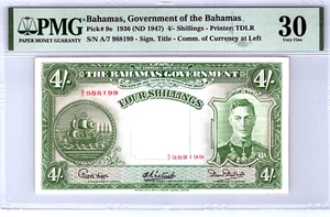 Bahamas 4 Shillings 1936 9e Banknote. PMG Graded 30 VF - Picture 1 of 13