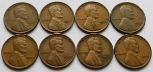 Lot of 8 Lincoln Wheat Cents 1920/25/26-PS/27/28/29/30 - F to XF, 1C - Picture 1 of 7