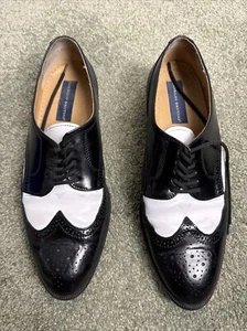Mens Shoes Giorgio Bruttini Wing Tip oxford Dress Leather Black White 10D 10 D - Picture 1 of 11