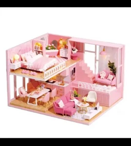 Mini Doll House Wooden Miniature DIY Assembly Building Model Kit Gifts - Picture 1 of 9