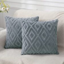 Soft Faux Fur Throw Pillow Covers 20x20 - Plush Short 20 x 20-Inch Blue Grey