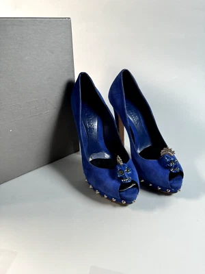 Alexander McQueen Royal Blue Suede Bejeweled Skull Head shoes, size 37 (US 7) - Image 1 of 4