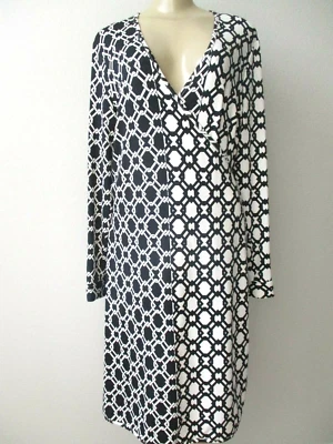 Vestido Geométrico Envolvente JB By Julie Marrón Negro Blanco Manga Larga Cierre de Corbata Nuevo con Etiquetas Foto 1 de 4
