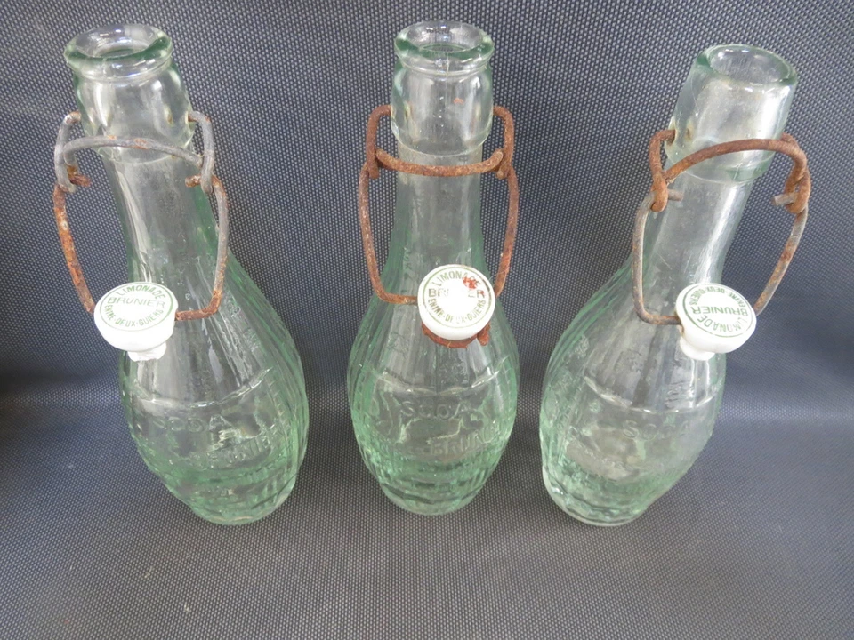 Lot de 3 bouteilles anciennes de limonade SODA G. BRUNIERE Isère old bottles - Photo 1/1