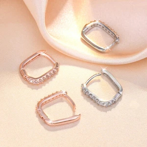 925 Sterling Silver CZ Bar U Shape Huggie Earrings Women Girl Jewellery Gift UK - Picture 1 of 13