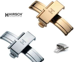 HIRSCH Uhrenarmband Faltschließe Pusher Buckle Edelstahl gold silber 16-20 mm - Picture 1 of 7