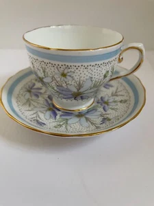 Vintage Tuscan England Blue Purple Daisy Hand Painted Cup & Saucer Set; Teacup - Picture 1 of 4