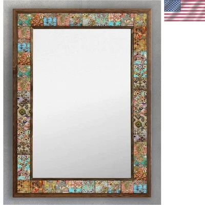 Элегантный 53 x 73 см мозаика декор зеркало - Марокко этнический узор в твердой деревянной раме - Изображение 1 из 4