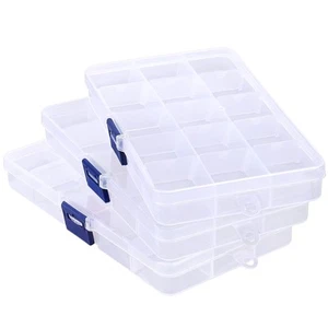 Fake Nail Storage Box, 3PCS 15-Grid Rhinestone Organizer Case with Divider, C... - Picture 1 of 9