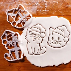 Cat with Santa Hat Cookie Cutters Set - Christmas kitty treats festive kitten - Picture 1 of 9