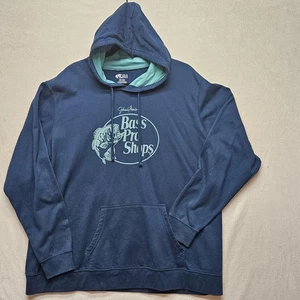 Bass Pro Shops Hoodie Mens 2XL Navy Blue Pullover Johnny Morris Fishing Logo - Picture 1 of 9