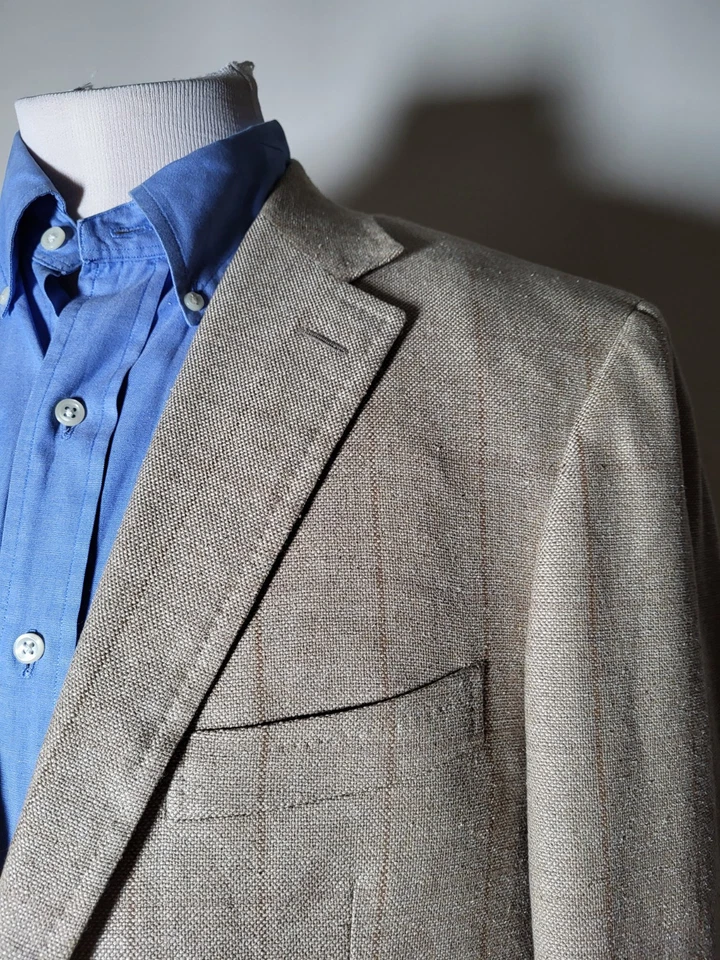 ISAIA napoli Full-canvas LINEN SILK Check Hopsack Tweed sport Coat Blazer 50 40R - Image 1 of 4