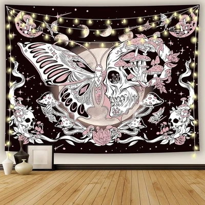 Ftuency Butterfly Skull Hippie Tapestry Skeleton Moon Phase 51.2 x 59.1  - Image 1 of 4