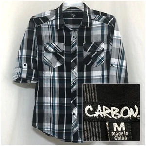Gr. M Medium CARBON klassisches langärmliges kariertes Herrenhemd mit Rolllasche Knopfleiste - Bild 1 von 10
