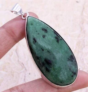 Ruby Zoisite 925 Silver Plated Handmade Pendant of 2.3" Ethnic - Picture 1 of 3