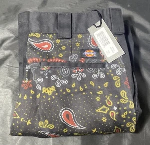 Dickies 30x32 Regular Fit Reworked Patch Pants New Rinsed Black Bandana Rare - Picture 1 of 4