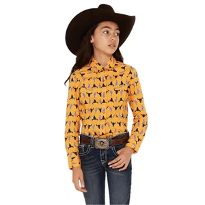 Cruel Denim® Youth Girl's Gold Longhorn Snap Down Shirt CTW3370011 - Picture 1 of 21