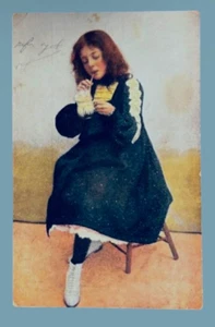 NETHERLANDS Art Postcard • Girl Red Hair Sipping Thru Straw • Undivided - Picture 1 of 2