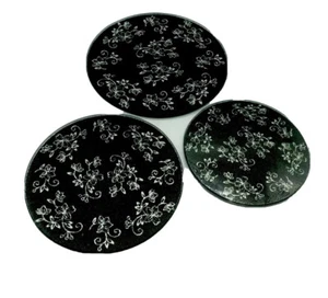 Three Round Temptations Old World Black Tempered Glass Trivets - Picture 1 of 12