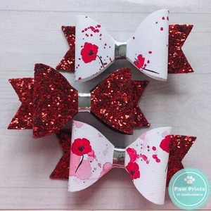 Set of 3 Red Poppy Flower Hair Bows - Picture 1 of 4