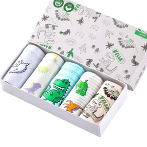 5 Pcs/Lot Underwear Soft Cotton Briefs Child Dinosaur Cartoon Breathable 2-14Y - Picture 1 of 30