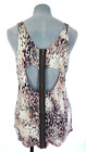 Womens Tank Top Leopard Cut Out Back Jersey Vest Exposed Zip Scoop Neck Size S M
