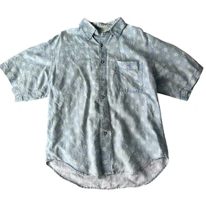 Vintage Bugle Boy Men's Sz L Blue Geometric Print Short Sleeve Button Down Shirt - Picture 1 of 18