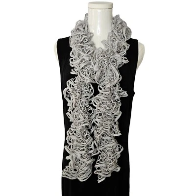 Handcrafted Gray Crochet Ruffle Boho Bohemian Whimsigoth Long Scarf - Image 1 of 4