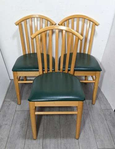 Vintage Set of 3 Mid Century Shelby Williams Solid Wood Green Dining Chairs MCM Cover