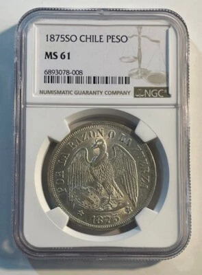 Chile - 1875 Silver Peso (NGC MS 61) - Popular - Image 1 of 4