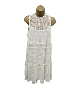 Tunic Womens L Cream Ruffled Tiered Lace Layered Cottage Fairy Sheer 2 Piece GND - Picture 1 of 9