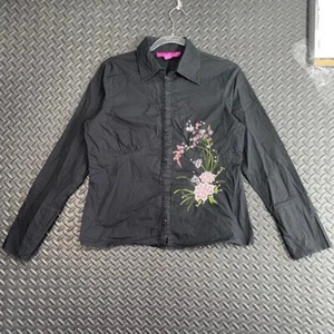 Mix Nouveau New York Black Floral Button Up Hook Long Sleeve Shirt Women Size L - Picture 1 of 8