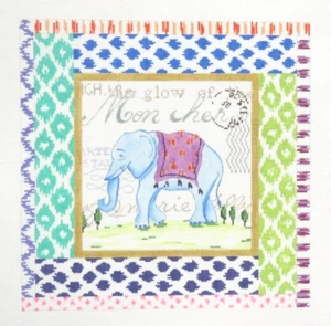 Kate Dickerson Exotic Animal Collage Elephant Handpainted Needlepoint Canvas - Picture 1 of 1