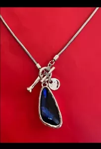 Silver Plated Blue Crystal Stone Sweater Long Necklace 36” Stainless Steel - Picture 1 of 11