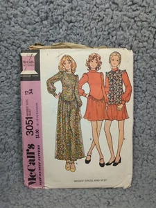 McCall's 3051 Vintage Pattern Sewing Misses Dress and Vest - Picture 1 of 6