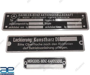 Alloy Set Of 3 Data Plate Fit For Vintage Daimler Mercedes Benz Karosserie - Picture 1 of 9