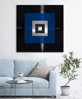 ORIGINAL ABSTRAKT METALL Bild Modern Design Wandbild Schwarz Blau Silber Unikat - Bild 1 von 2