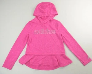 Adidas Hot Pink Hooded Ruffle Hem Long Sleeve T-Shirt Top Youth Girls Size 6 - Picture 1 of 6