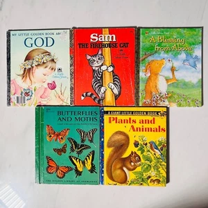 Little Golden Book - Vintage Lot of 5 Sam Firehouse Plants Animals God Blessing - Picture 1 of 14