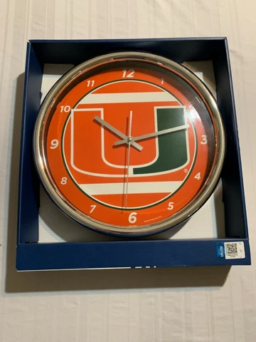 Miami Hurricanes NCAA Round 12" Chrome Clock Wincraft Brand New Cover