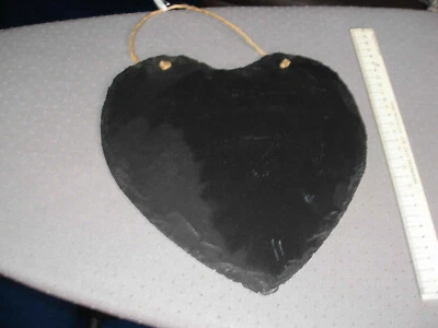 Large 25cm Handmade Slate Hanging Heart Chalkboard Blackboard Shabby Chic - Image 1 of 2